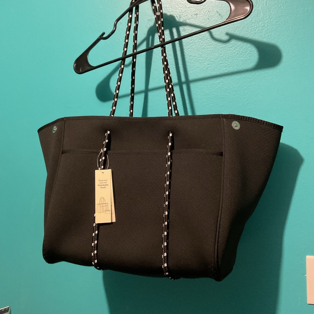 Black Drawstring Tote Bag with Rope Handles